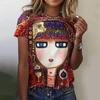 Summer Fashion Top Women 3d Floral T-Shirts Girls Face Painting Harajuku Colorful Beautiful Short Sleeve Tees Oversized Clothing