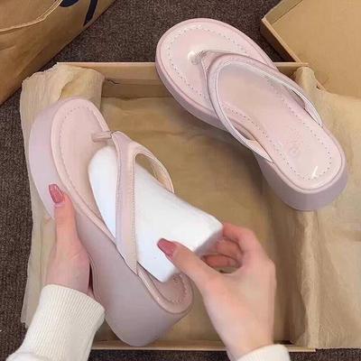 Простые клиновидные каблуки Круглый носок Губчатая подошва Толстая подошва Женские туфли Шлепанцы