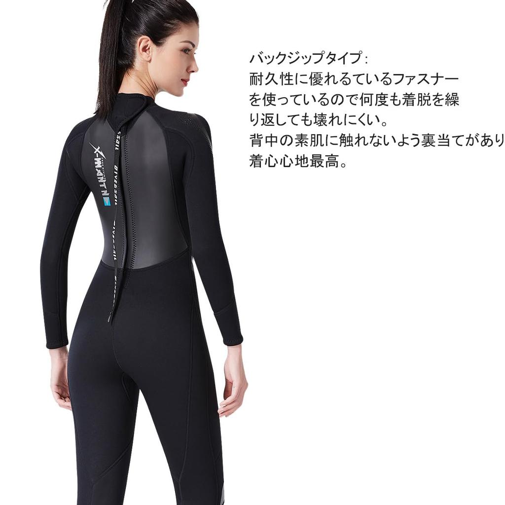 Women's 3mm Neoprene Full-Suit Wetsuit for Diving, Surfing, and Fishing, One-Piece Back Zip, Classic Style, Size XL