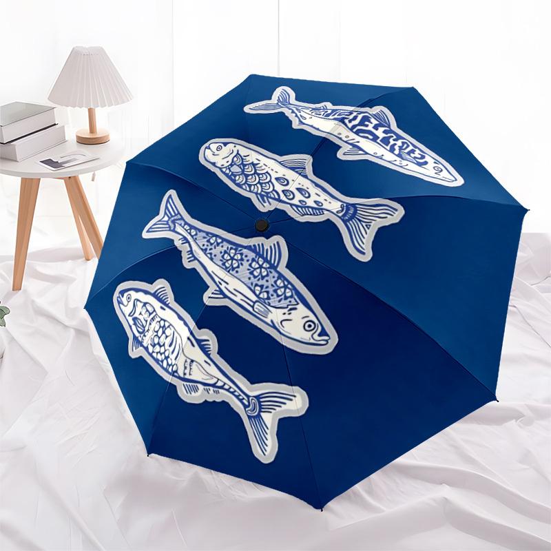 1pc Fish School Automatic Folding Umbrella Automatic Open/Close, 8-Rib Durable Frame, Compact Travel Umbrella Suitable042