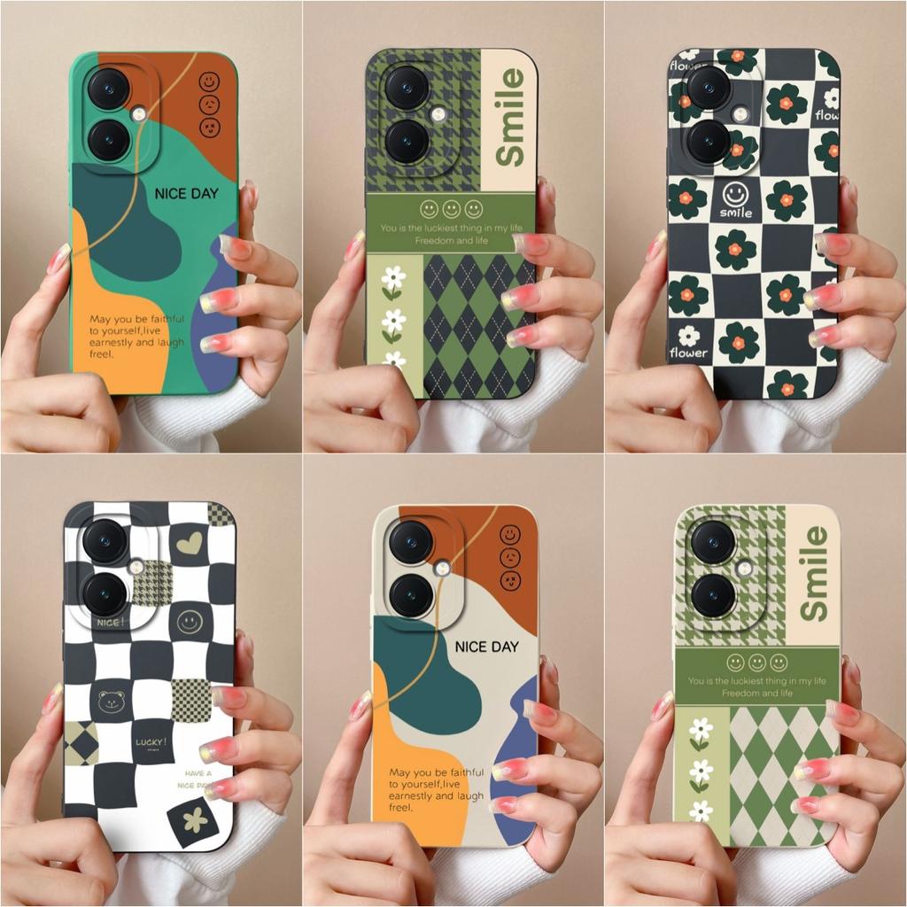 Чехол для Vivo Y17S V29 Lite Y78+ X90 Y36 Pro Y27 Корпус необычный клетчатый узор Защитный противоударный бампер Роскошный жидкий силиконовый чехол для Vivo Case