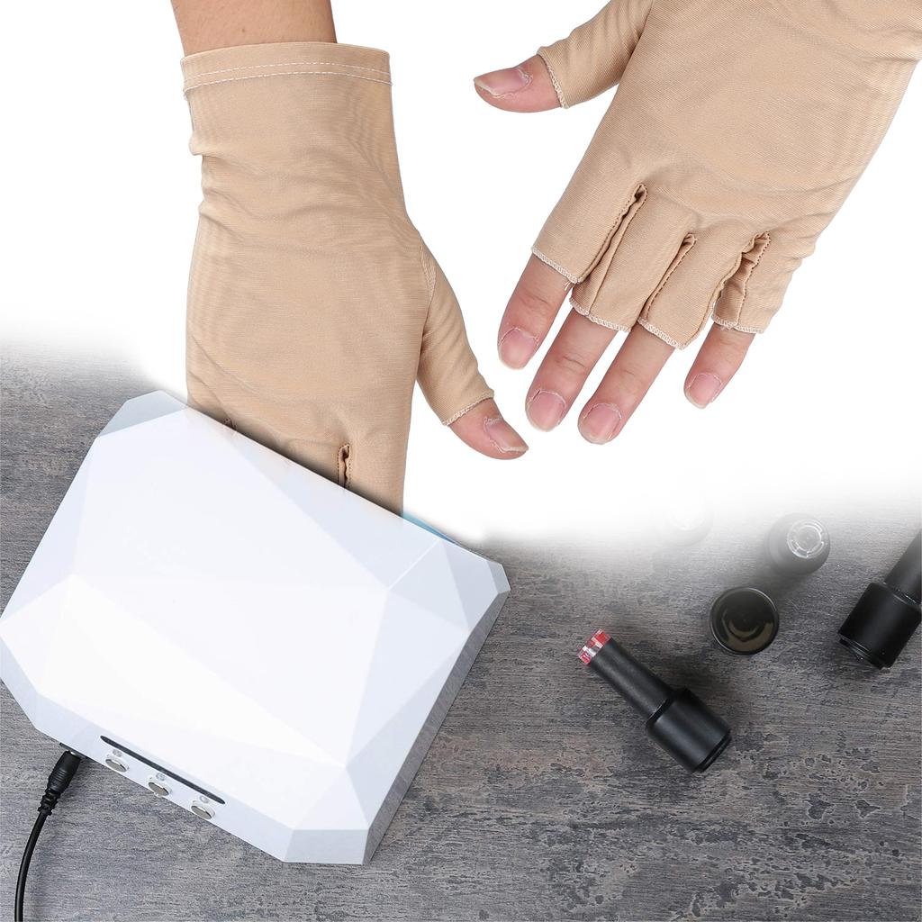 Professional Fiber Cotton Anti UV Gloves Nail Art UV Shield Gloves Manicure ToolBeige