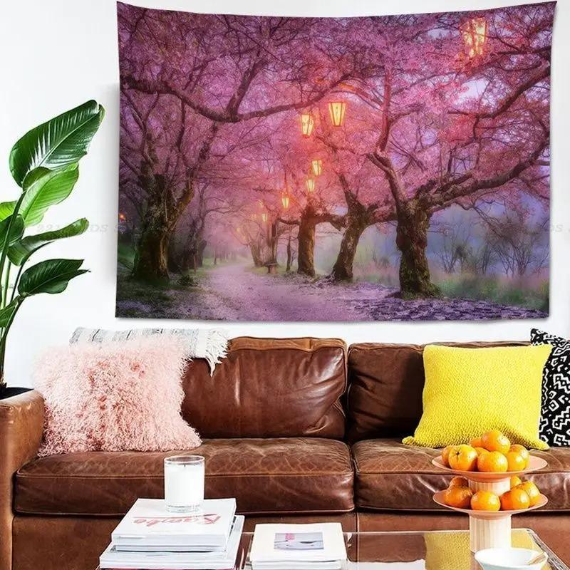 Гобелен для гостиной в офисе Гобелен с изображением цветущего леса Гобелен для украшения стен дома