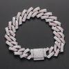 Personalized Hip Hop Rhodium Plated Jewelry 14mm Iced Out Silver and Pink CZ Rhombus Prong Cuban Link Chain Bracelet