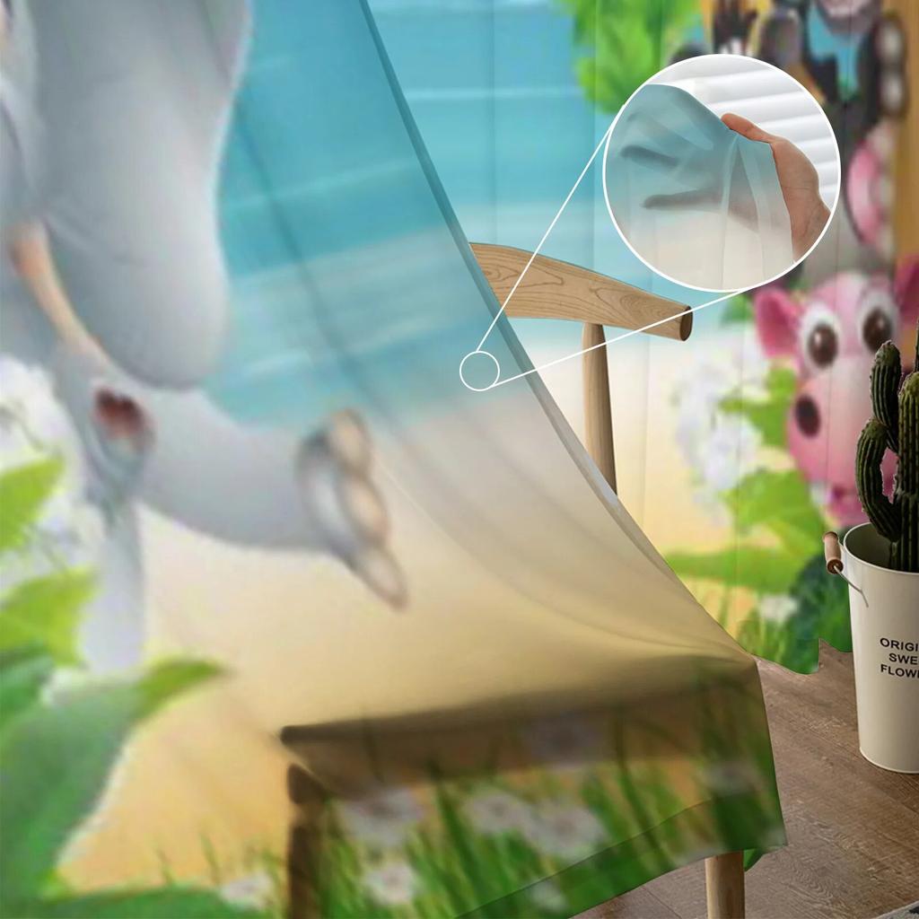 Animal Cartoon with Tropical Beach Tulle Curtains for Living Room Bedroom Window Sheer Curtains Kitchen Balcony Voile Curtains