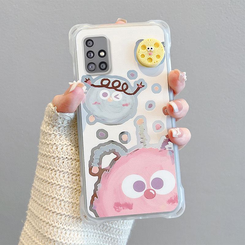 KEYSION Crossbody Strap Phone Case for Samsung A51 4G Cute Cartoon Long Lanyard Mirror Shockproof Cover for Galaxy A51