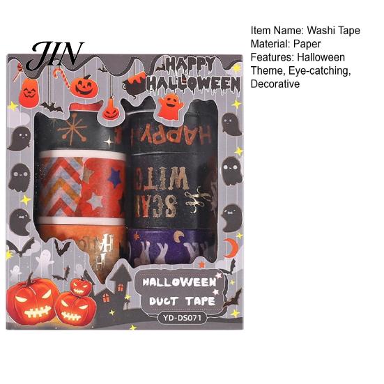 Halloween Washi Tape 8 Rolls Tape, Spooky Bat Witch Cat Pattern Decorative Japanese Paper for Junk Journaling Supplies, Scrapbooking, DIY Crafts, Gift