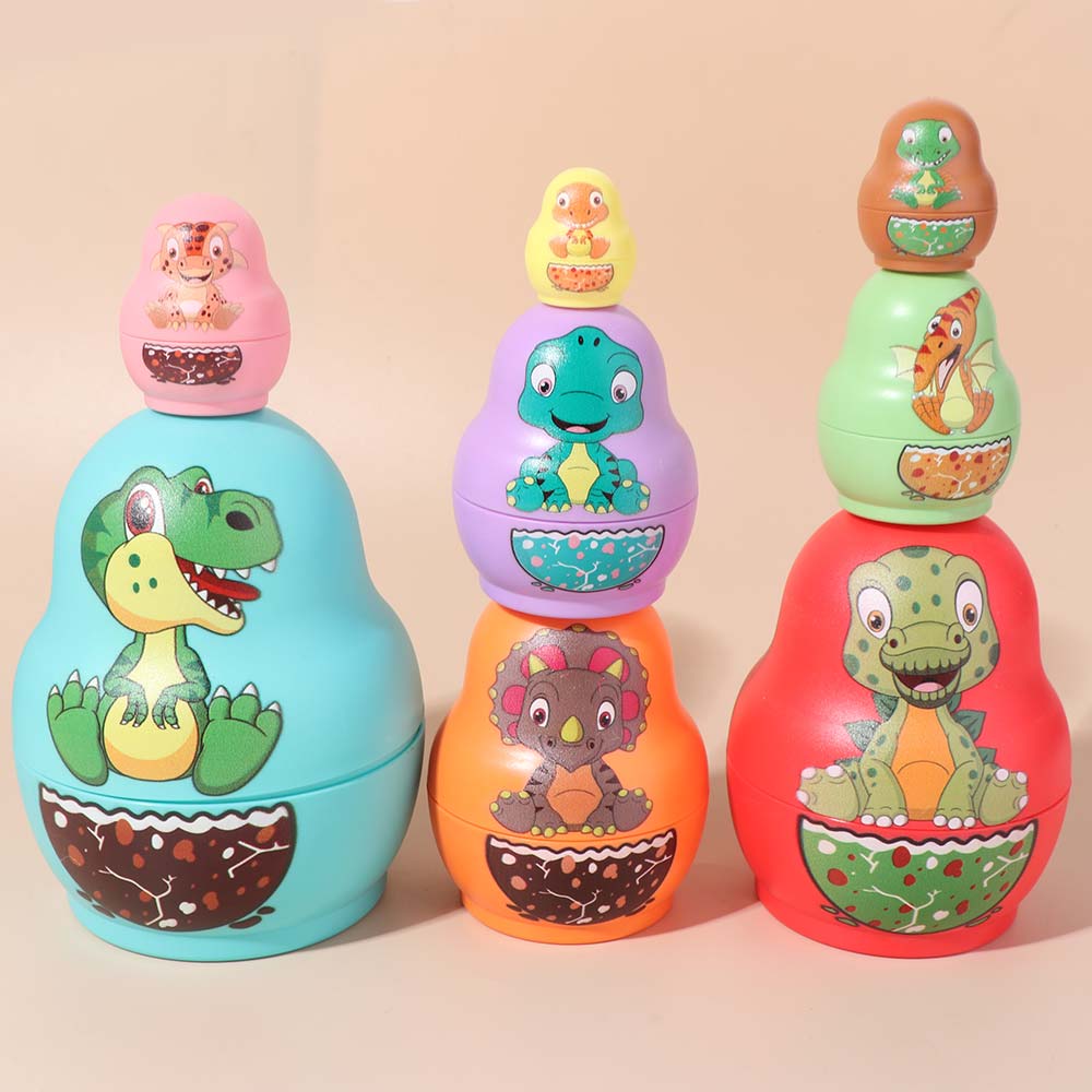 6 Layer Dinosaur Russian Nesting Doll Animals Pattern Stacking Cups Gams Birthday Gift