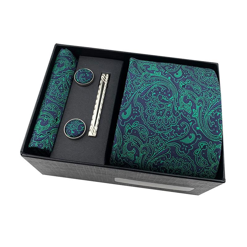 Men'S Tie Square Cuff Tie Clip Gift Box Set Business Casual Tie Black Gift Box