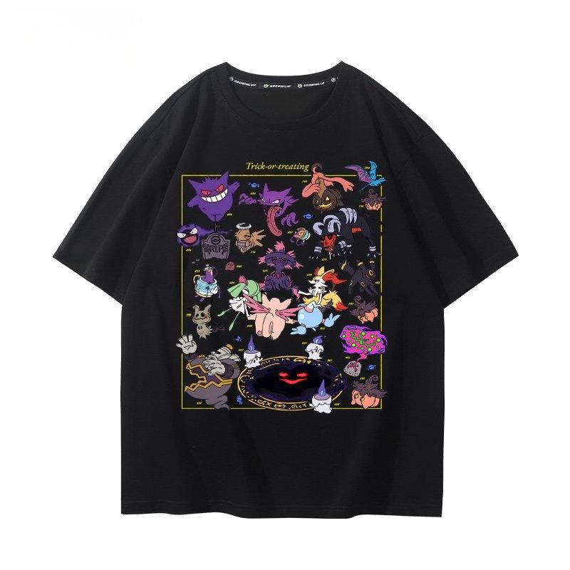 Футболка с принтом Pokémon Gengar 100% Хлопок Мужская Летняя Мода 2026 Оверсайз Уличный Повседневный Y2K Топы Уличная Одежда