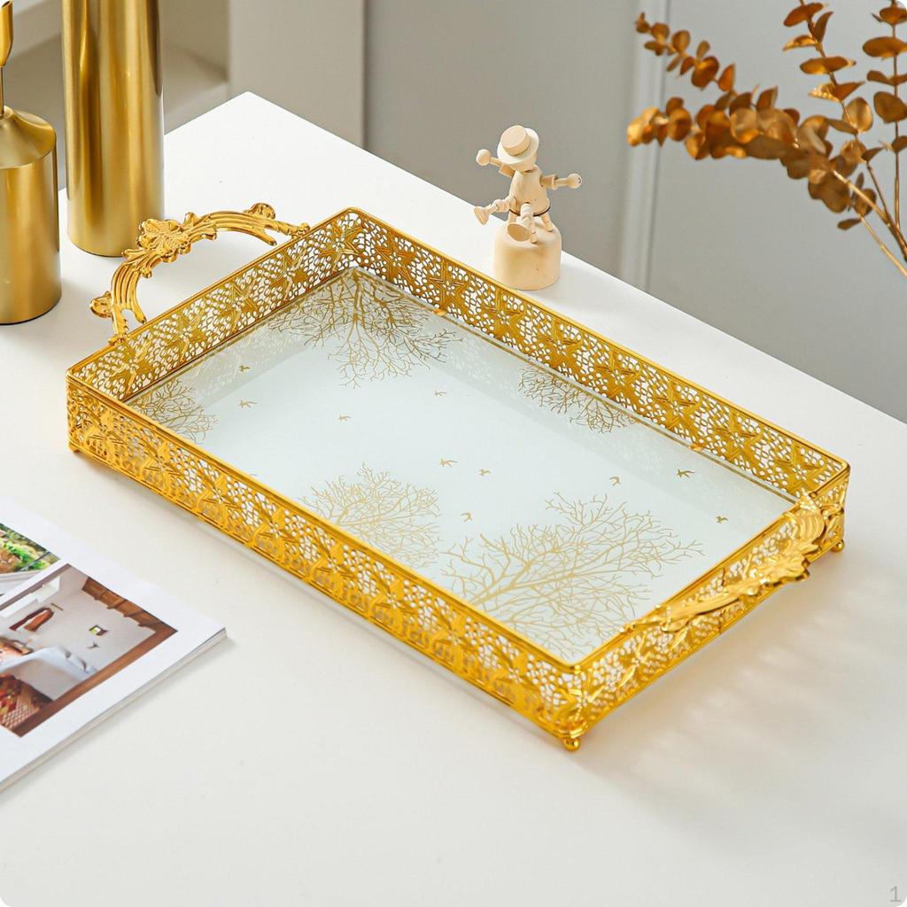 Ажурный поднос с ажурным дизайном, ornate glass, с двойной ручкой, для украшения дома, для туалетного столика,