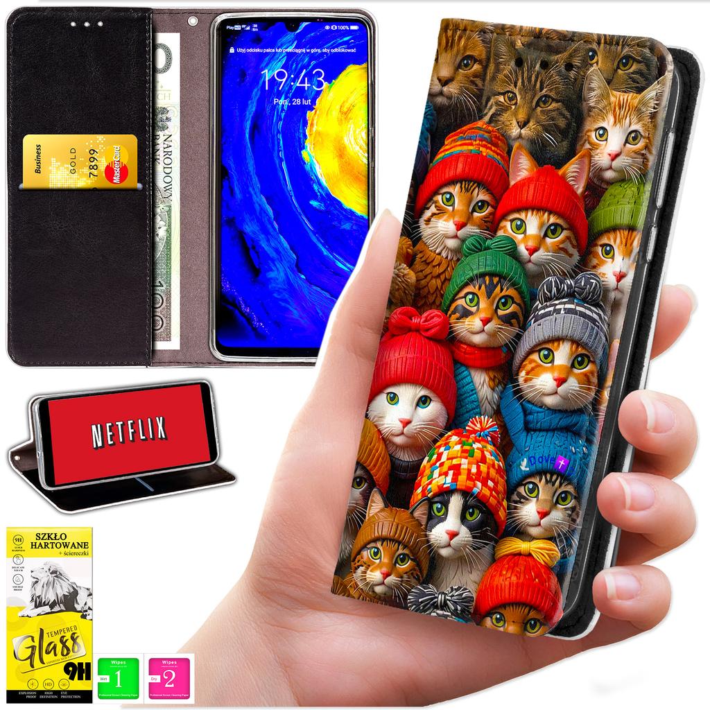 Etui Typu Portfel Do Realme 14 5G / 14T 5G - Pokrowiec Bluemoon Nadruk + Szkło 9H
