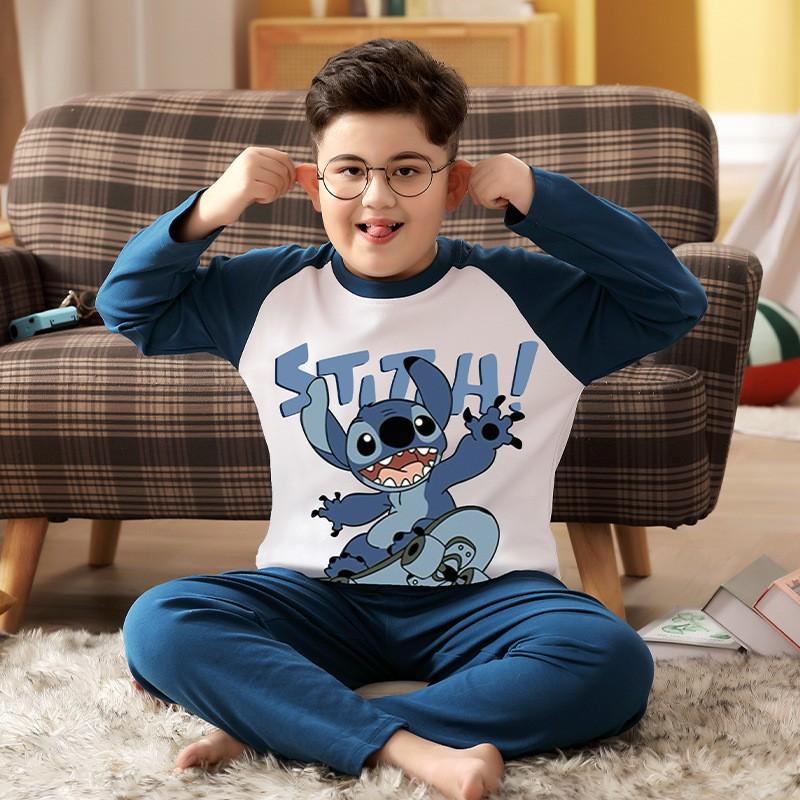 Boys Cotton Pajama Set Long Sleeve Sleepwear Kids 3-8 Years Cartoon Print Comfortable Home Wear