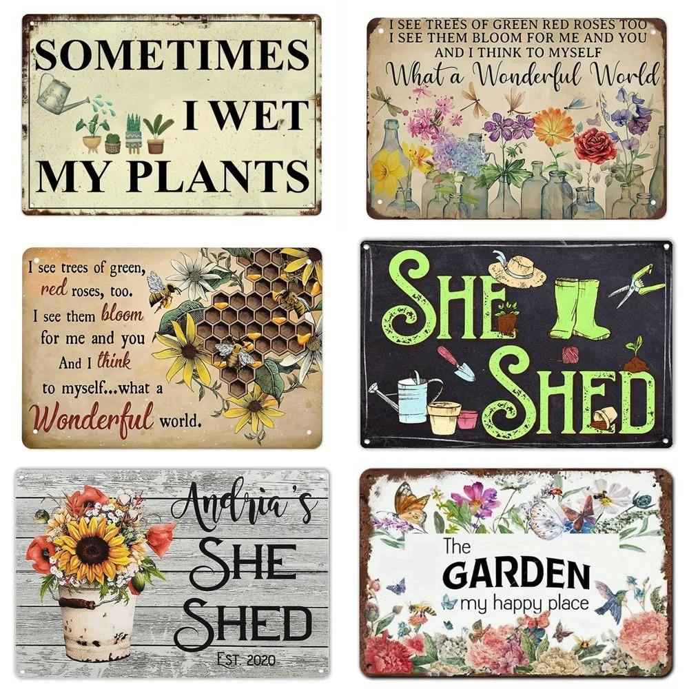 Retro Distressed Gardening Plant Slogan Metal Sign Houseplant Guide Floral Graphic Wall Plate Garden Room Farm Rustic Wall Decor