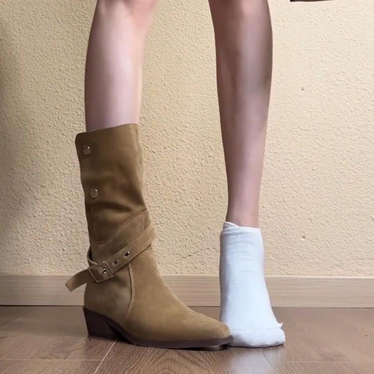 Версия из мягкой кожи~ Красивые матовые кожаные рыцарские ботинки с квадратным носком, пряжкой на ремне, отворотом, два способа носки, пряжка, толстый каблук, пустынные вестерн ботинки