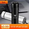 Car Sticker Tesla Auto Emblem Intelligent Temperature Display Thermal Mug Stainless Steel Thermos Bottles Gift For Tesla Model 3