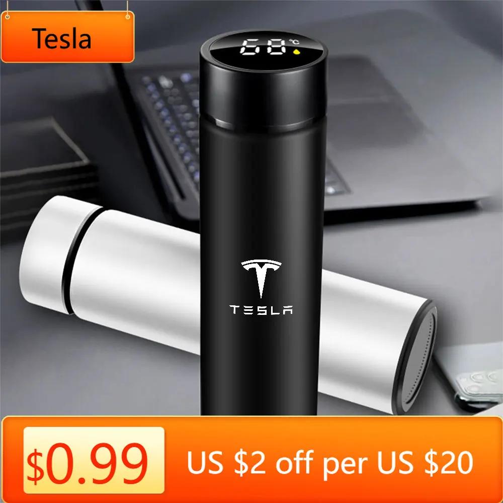 Car Sticker Tesla Auto Emblem Intelligent Temperature Display Thermal Mug Stainless Steel Thermos Bottles Gift For Tesla Model 3