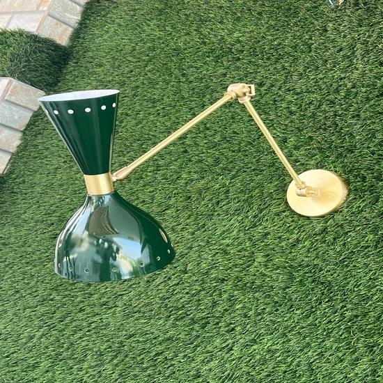 Set of 2 Green Diabolo Wall Sconces Mid Century Modern Brass Wall Lights Fixtures Retro Bedroom, Studyroom, Home, Office