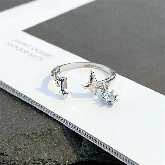 Kpop Silver Color Rings Set Y2K Crystal Heart Rings for Women Hollow Trendy Fashion Jewerly Rings Accessories