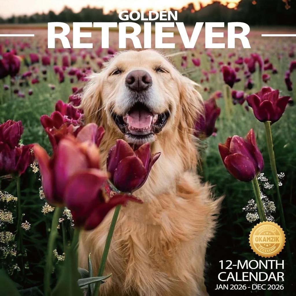 2026 Wall Calendar Golden Retriever Planner Calendar, Hangable Monthly Wall Calendar with Large Blocks for Organizing & Planning, Academic Schedule,