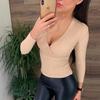 Women's Sexy V Neck Long Sleeve Ribbed Knitted Sweater Slim Knit Top Blouse Casual Pullover Sweater