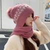 Women's Winter Korean Style Versatile Fleece Lined Thickened Warm Integrated Hat and Scarf Ear Face Protection Knitted Wool Hat Neck Warmer