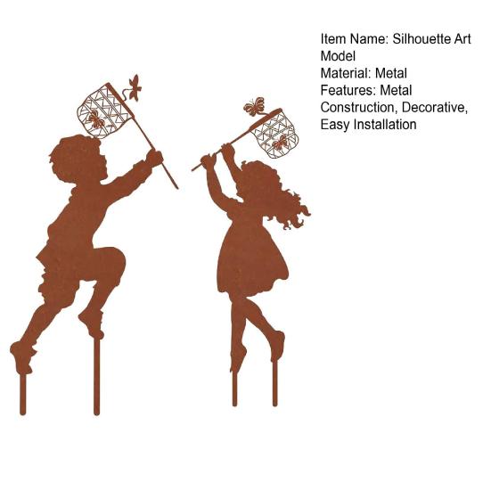 1 Pair Silhouette Art Model Little Boy Girl Shape Character Silhouette Art Ornament Garden Decor Stakes Sculpture Lawn Yard Decoration