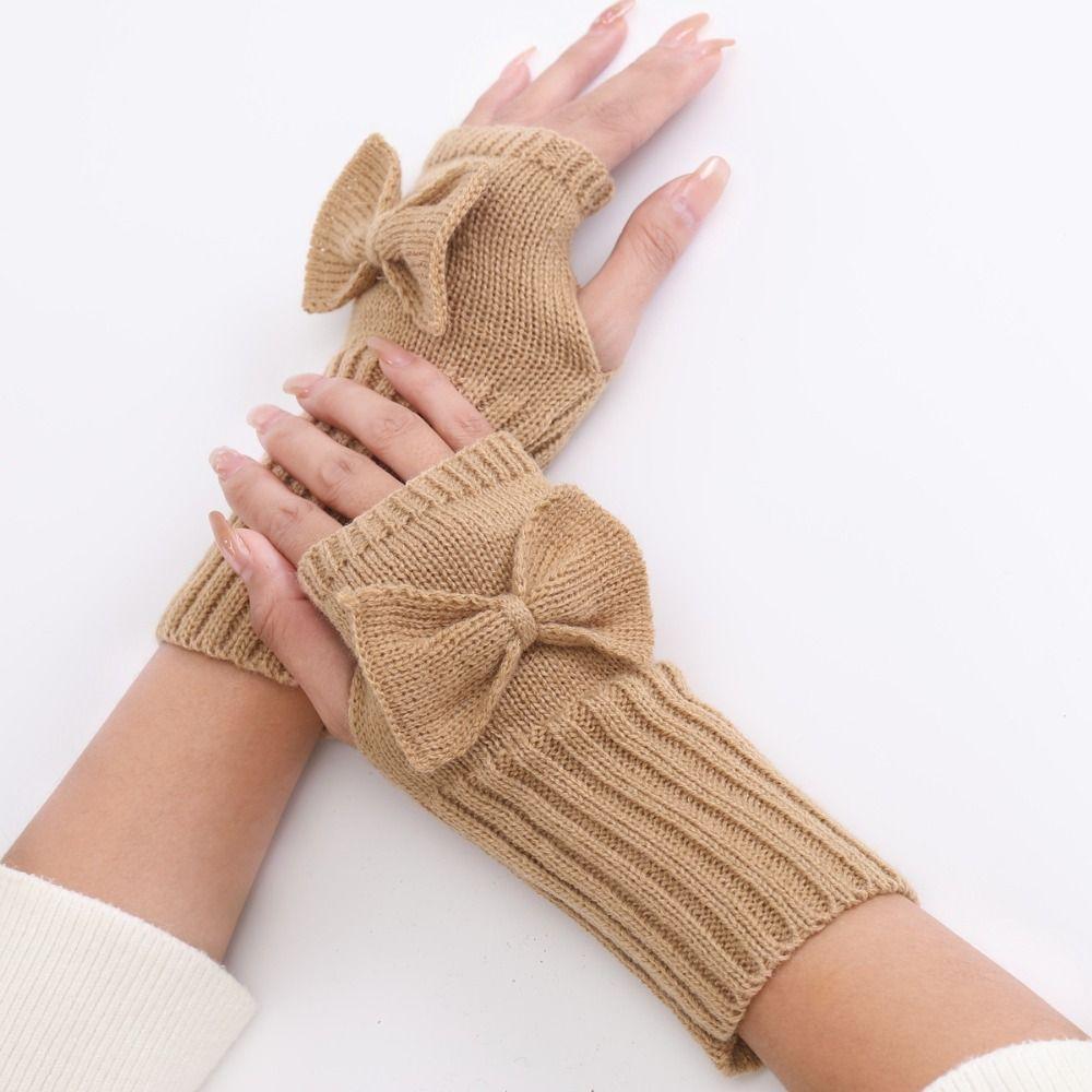 Bow Knitted Gloves Fingerless Half Finger Gloves Fashion Twists Gloves  Winter