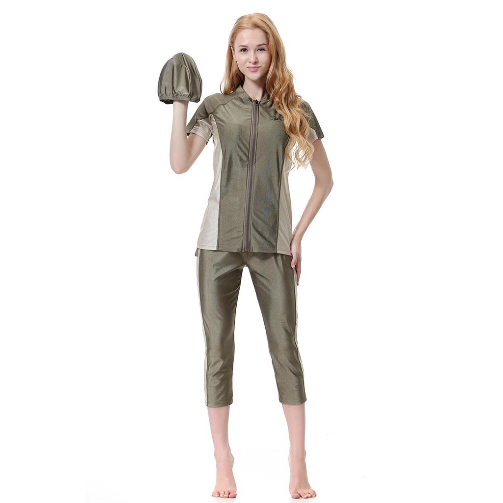 Women Muslim Bathing Suit With Cap S-XXXL Solid Color Muslimah Swimming Suit 3 Piece Swimwear Conservative High Elasticity Beachwear Plus Size