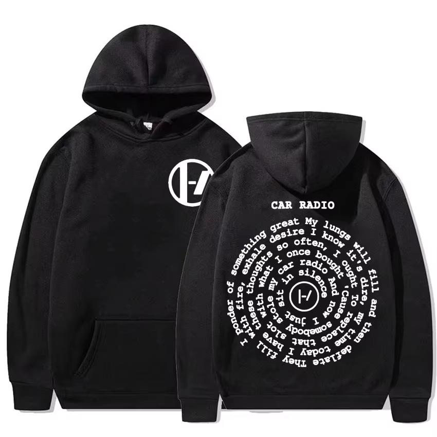 Harajuku Oversized Sweatshirt Men Women Fashion Casual Cozy H Twenty One Pilots Car Radio Double Sided Print Hoodie
