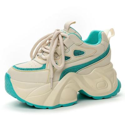 Модные 8 см кроссовки на массивной подошве из натуральной кожи со стразами, 2024, новая весна-лето-осень, дышащие, на платформе, клиновидные, женская модная обувь