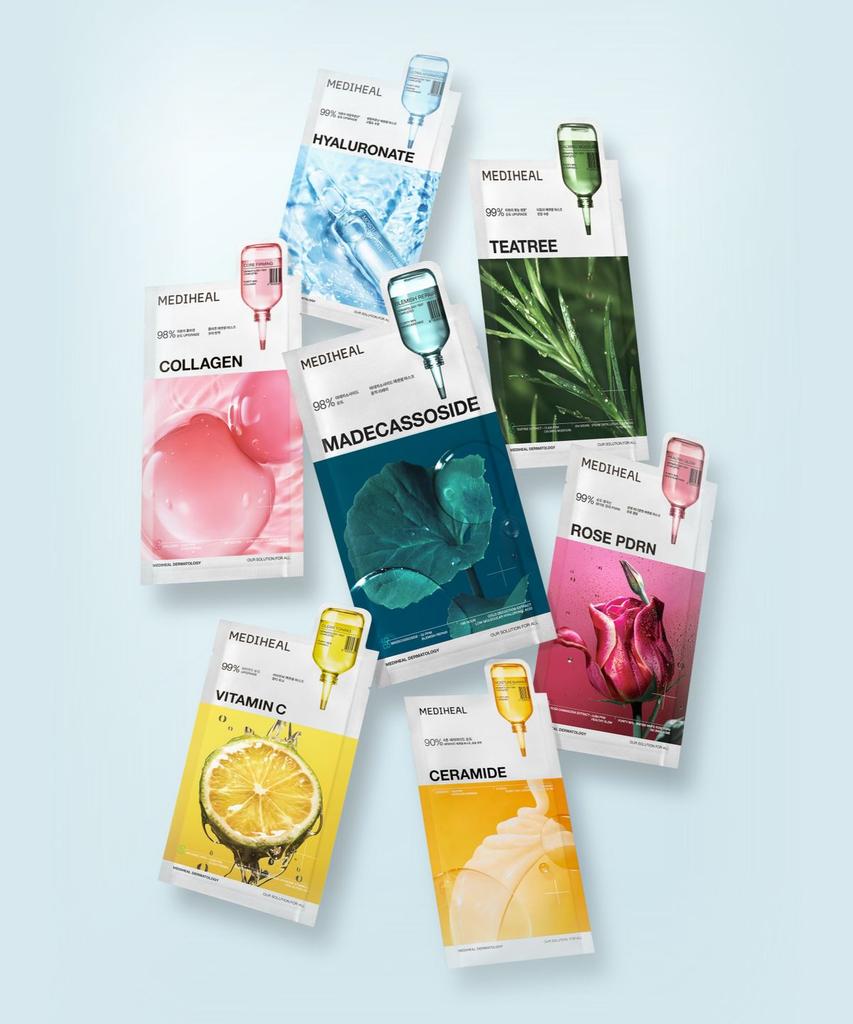 Essential Mask Pack 10 Sheets, 7 Types (Tea Tree/Madecassoside/Collagen/Hyaluronic Acid/Vitamin C/Ceramide/PDRN)
