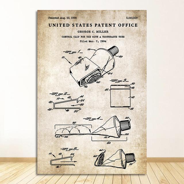 Бумажный патентный плакат, винтажный холст с принтом, настенная художественная картина, современное украшение для ванной комнаты, индустриальный стиль, зубная паста, туалет