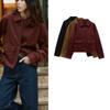 Spring New Arrival Retro Work Clothing Loose Suede Texture Effect Long Sleeves Lapel Jacket 4344622