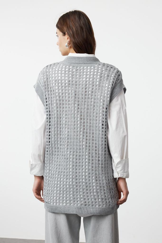 Women's Fashionable Stylish Hijab Sweater Gray Openwork Perforated Knitwear Sweater