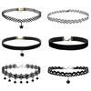 6Pcs Women Black Velvet Choker Necklace Girl Lace Choker Tattoo Necklace Pendant