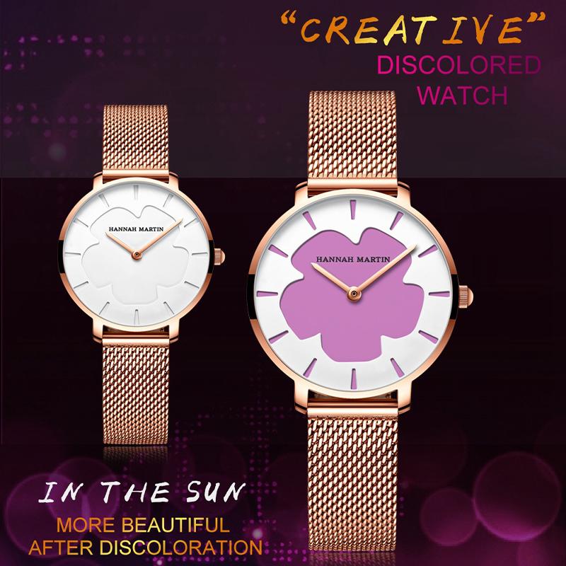 Changing Flowers Women Wristwatch Simple Fashion Pink Mesh Belt Japanese Movement Waterproof Quartz Women Watches