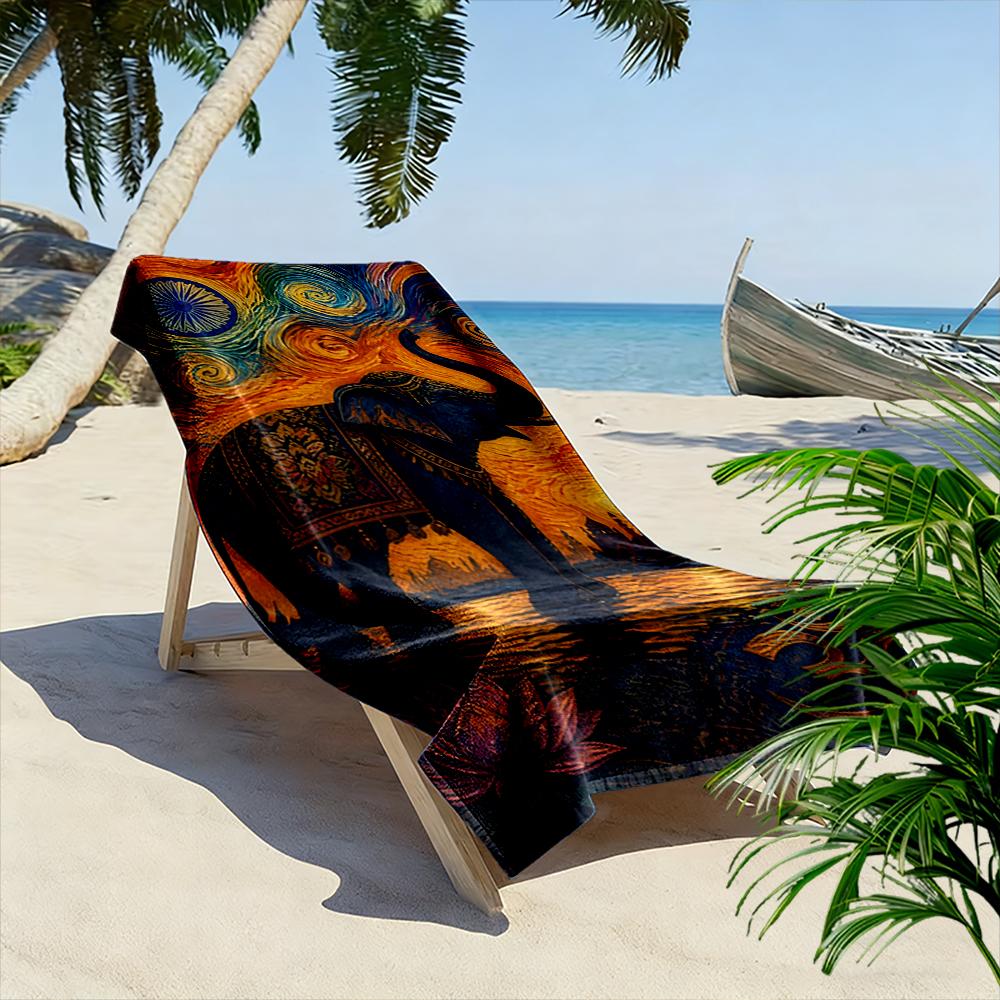 Colorful Elephant Mandala with Lotus Design Beach towel quick-drying for travel outdoor sports jogging beach and swimming