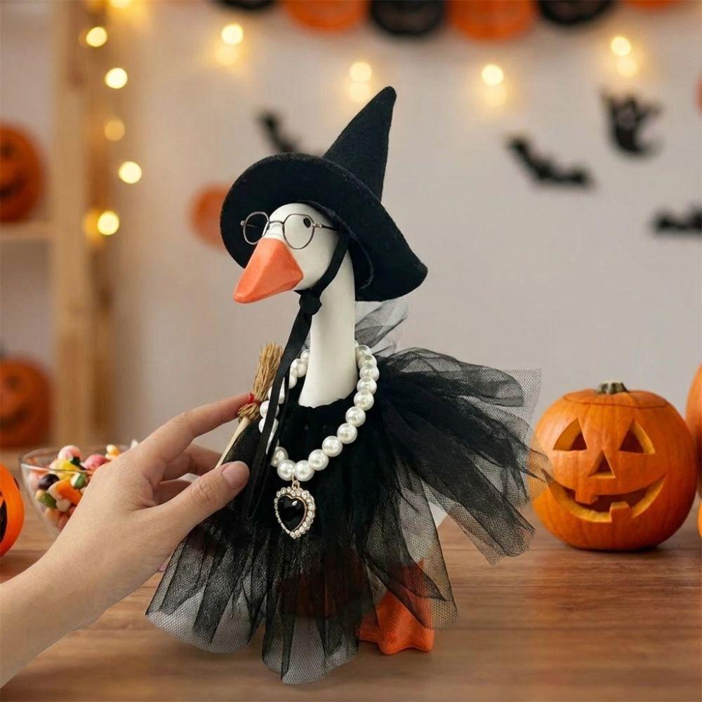 Pearl Necklace Broom Halloween Witch Goose Outfit Porch Goose Witch Scene Prop Halloween Party