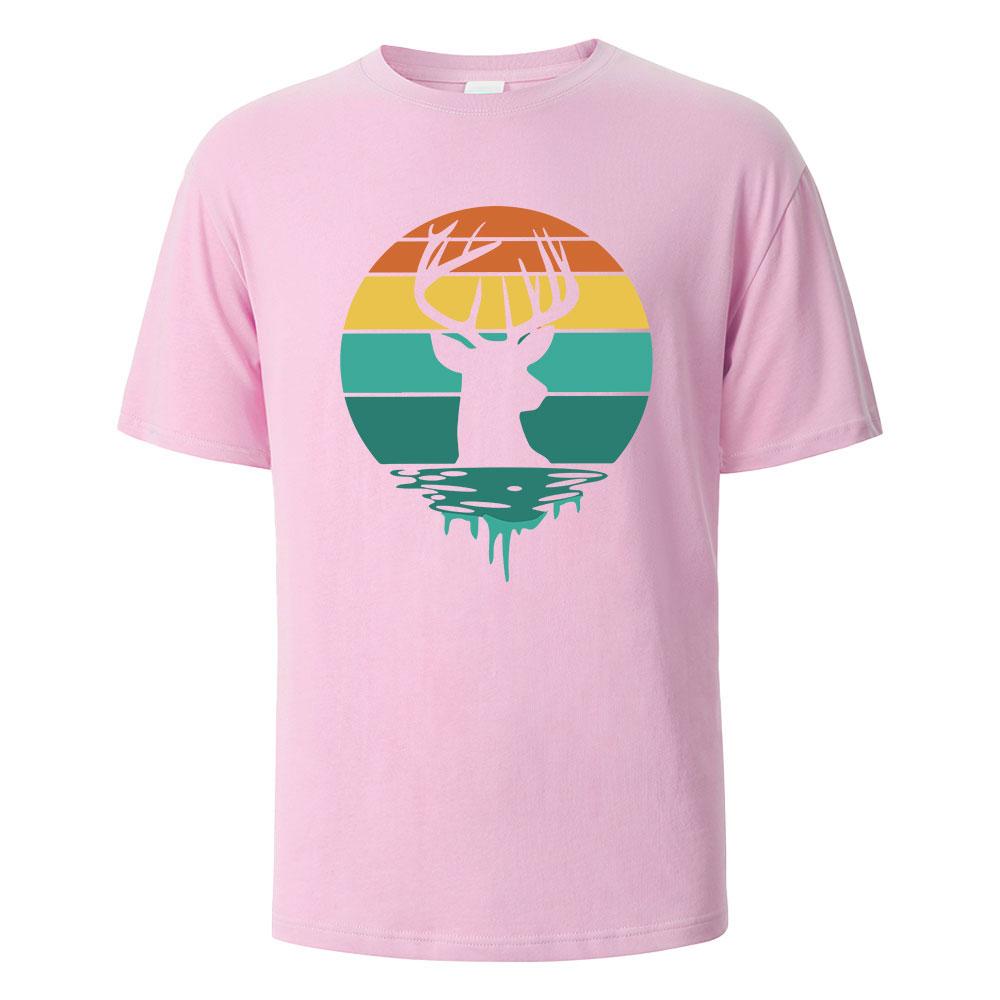 Deer Antlers Basic Printed Tshirts For Men 100 Cotton Summer Breathable Comfortable Tops ShortSleeved Oneck Men Clothing