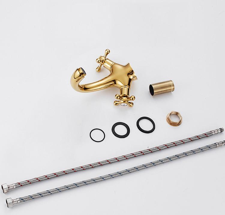 Dual Handles Antique Basin Faucet Hot and Cold Water Crane Bronze Sink Faucet Bathroom Vintage Mixers Taps Gold
