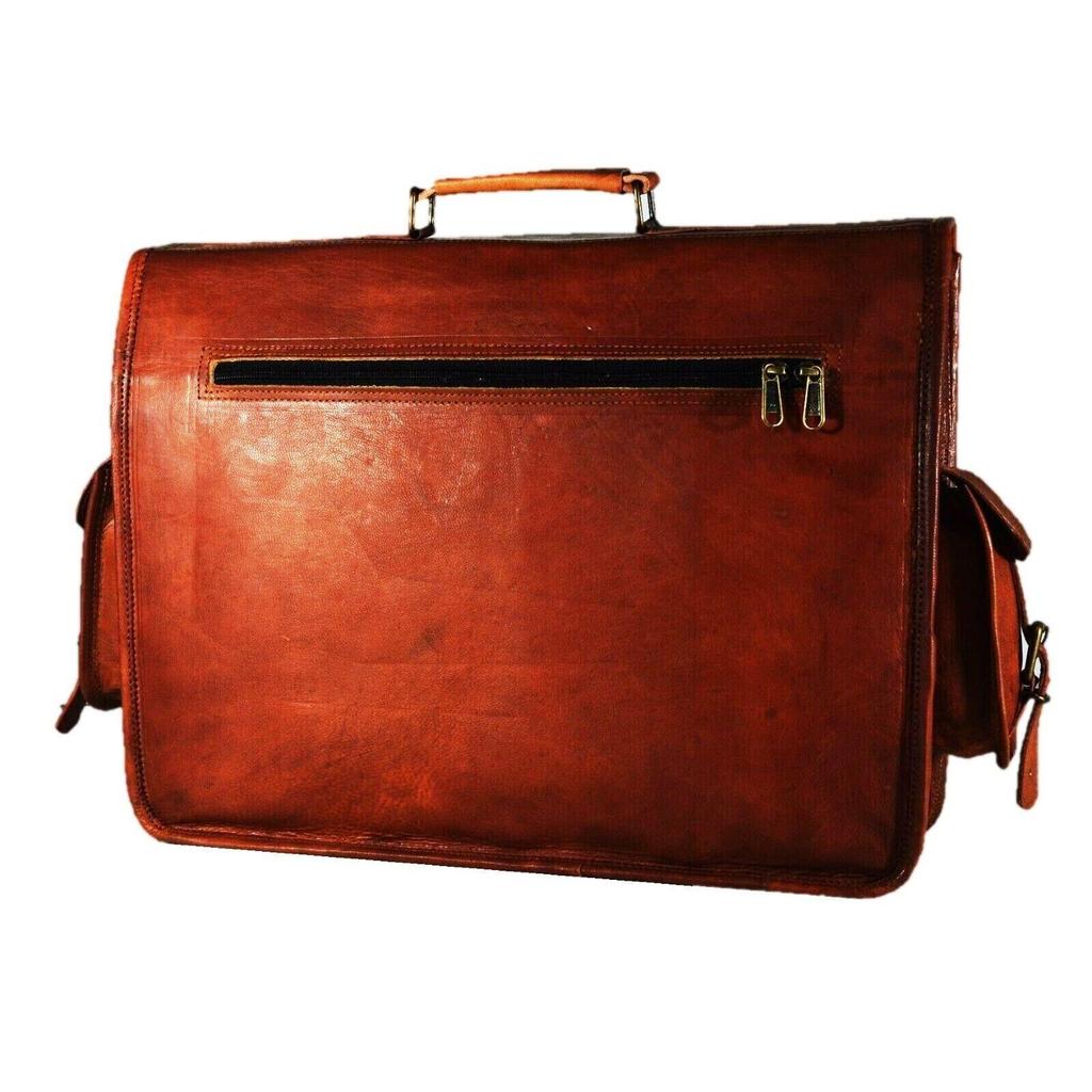 Vintage Briefcase Goat Leather Messenger Real Satchel Bag Brown Genuine Laptop