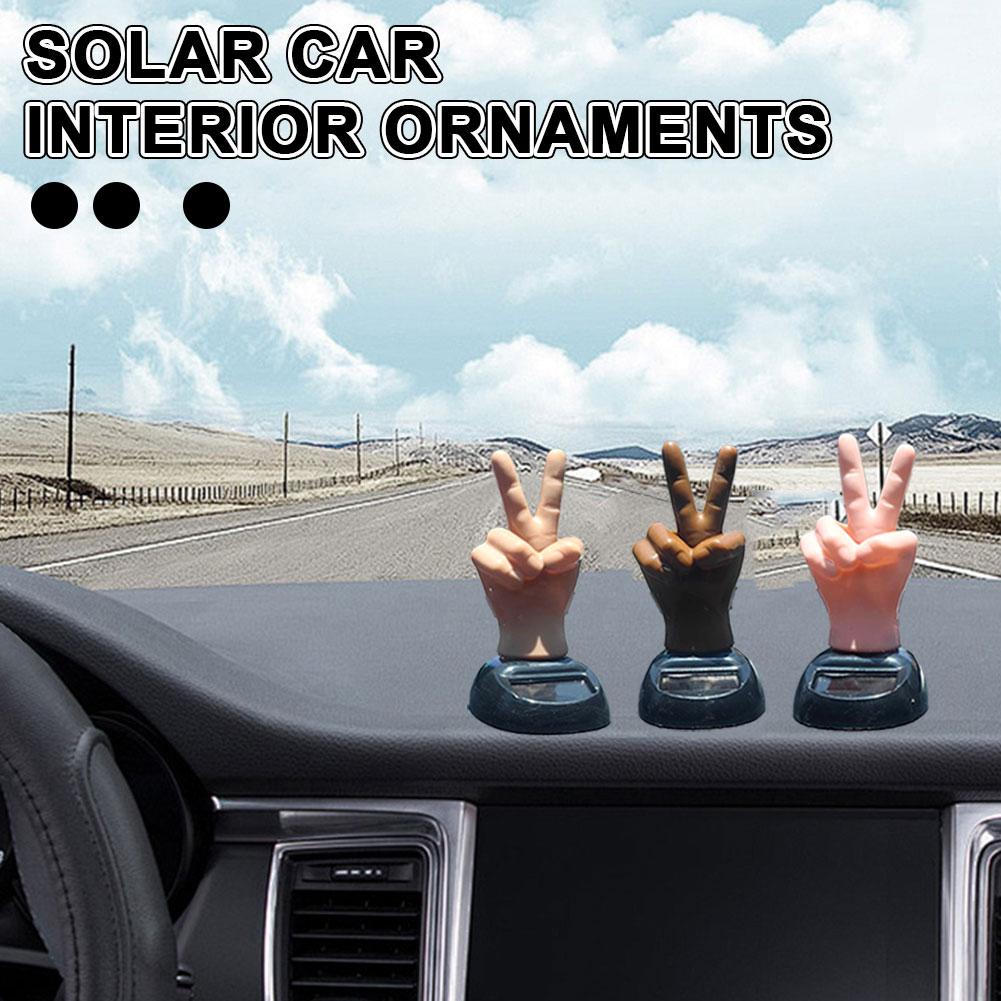 Solar Finger Dancing Car Decor - Creative Moving Hand Motion, Ornament Dashboard With Auto Nodding Toy Novelty K5X4