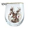 Reindeer Patterned Glasses Christmas Cocktails Glass, Santa Snowman Tree Design Tumbler, 300ml Lead-free Coffee Mug Holiday Drinkware for Cocktail