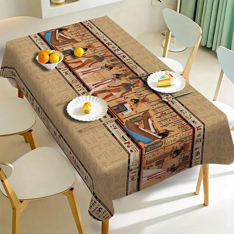Ancient Egyptian Hieroglyphic Waterproof Tablecloth Reusable Kitchen Dining Table Decor for Holiday Party