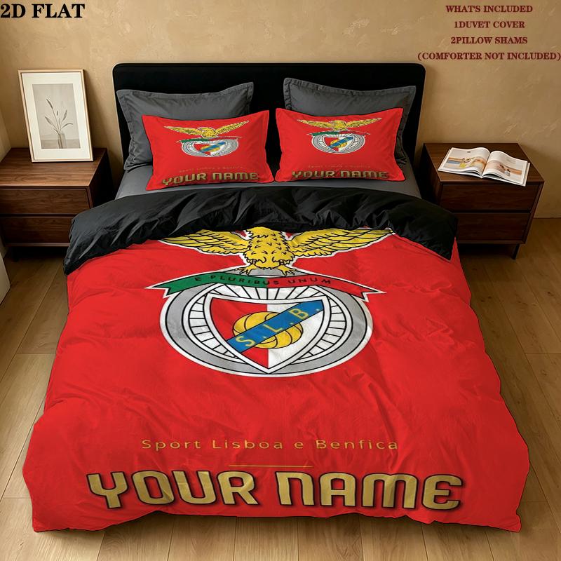 Custom Name Benfica Pattern Bedding uilt Set uilt Cover Pillowcase Home Decoration Birthday Gift (1 * duvet cover + 2 * pillowcase without core)