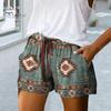 Drawstring Loose Shorts High Waist Elastic Waistband Wide Leg Pockets Women Beach Retro Print Streetwear
