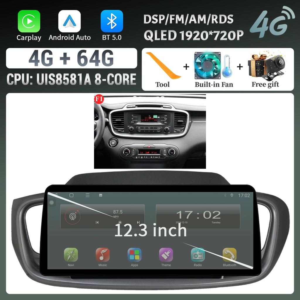 12,3 дюйма для KIA Sorento 2015-2018 беспроводной Bluetooth CarPlay Android Auto Car Radio Multimedia 4G GPS сенсорный экран головного устройства