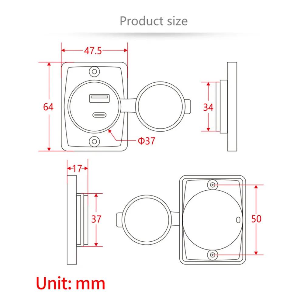 Водонепроницаемое зарядное устройство QC3.0 Type-C PD Dual USB со светодиодным индикатором для приборной панели лодки, автофургона, яхты, транспортного средства