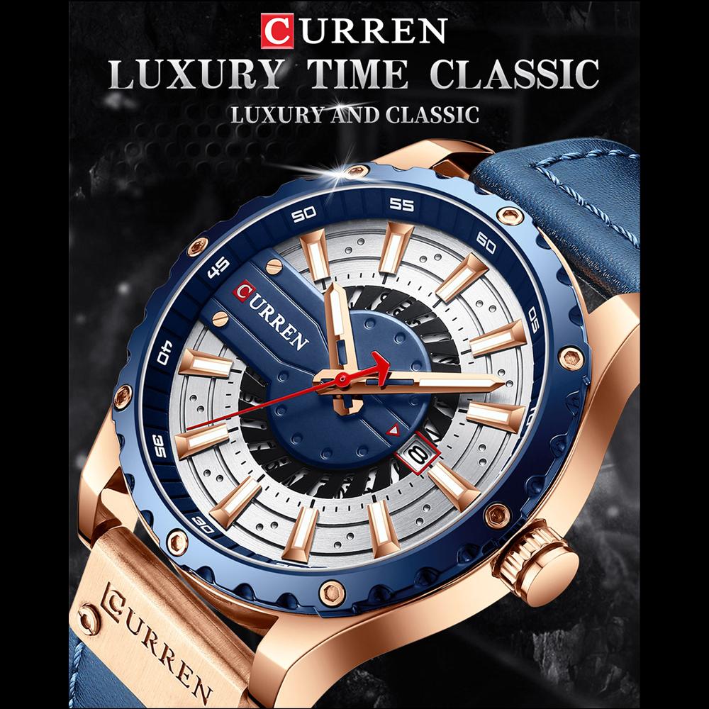 CURREN Часы Лучший бренд, модные кожаные наручные часы, повседневные кварцевые мужские часы, новые шикарные часы со светящимися стрелками